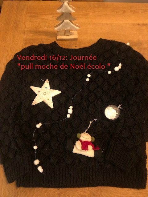 Vendredi 16/12 journée « Pull moche de Noël écolo. » Soyez créatifs, customisez vos vieux pulls!